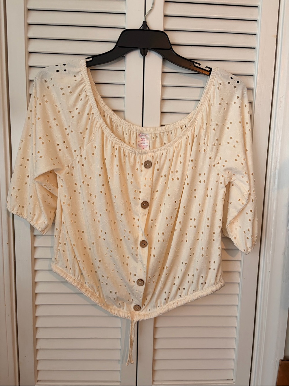 No Boundaries Cream Eyelet Button-Front Top